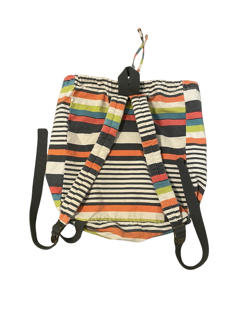 Roxy Striped Canvas Drawstring Backpack - Black, Orange, Red, Green, Blue, Cream - Picture 2 of 5